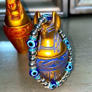 Evil Eye Bracelet. Egyptian evil eye beaded bracelet silver with rhinestones